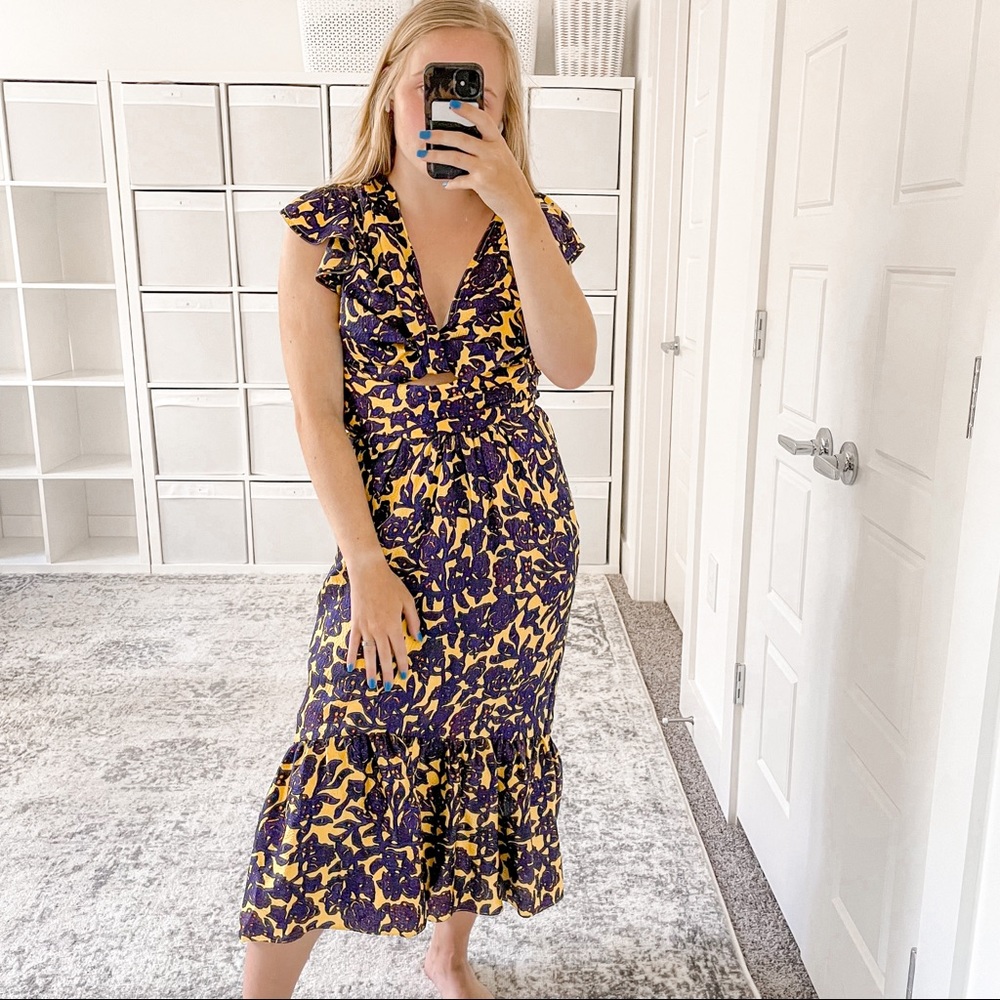A.L.C. Valencia Dress Yellow Midi Silk - Picture 2 of 8